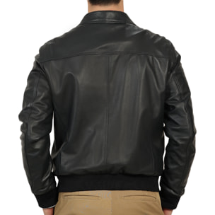 Giubbino in vera pelle di vitello Blu-Slim Fit