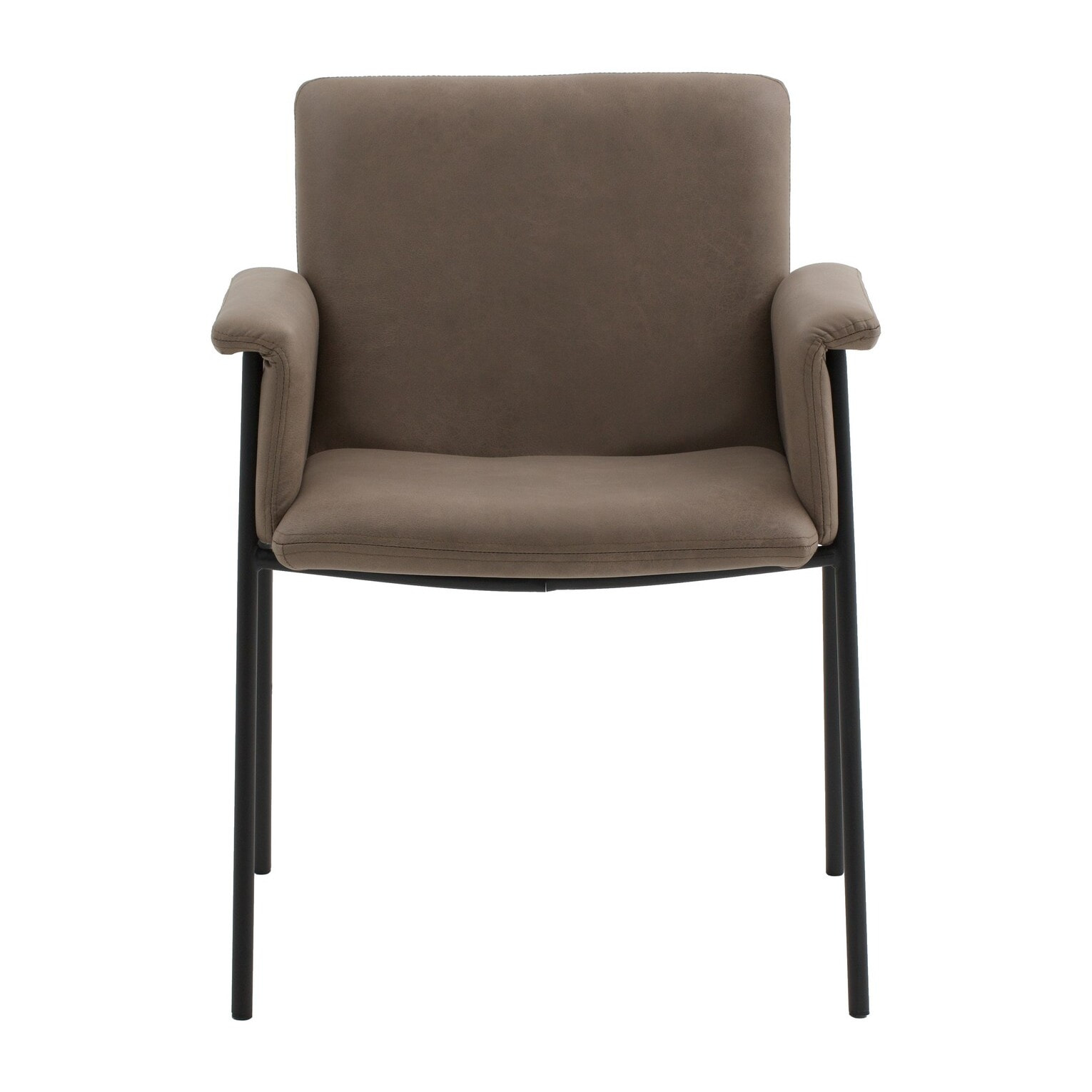 Set di 4 sedie CANCÚN in similpelle marrone e gambe in metallo nero, con braccioli