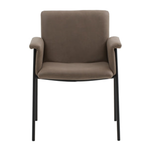 Set di 4 sedie CANCÚN in similpelle marrone e gambe in metallo nero, con braccioli