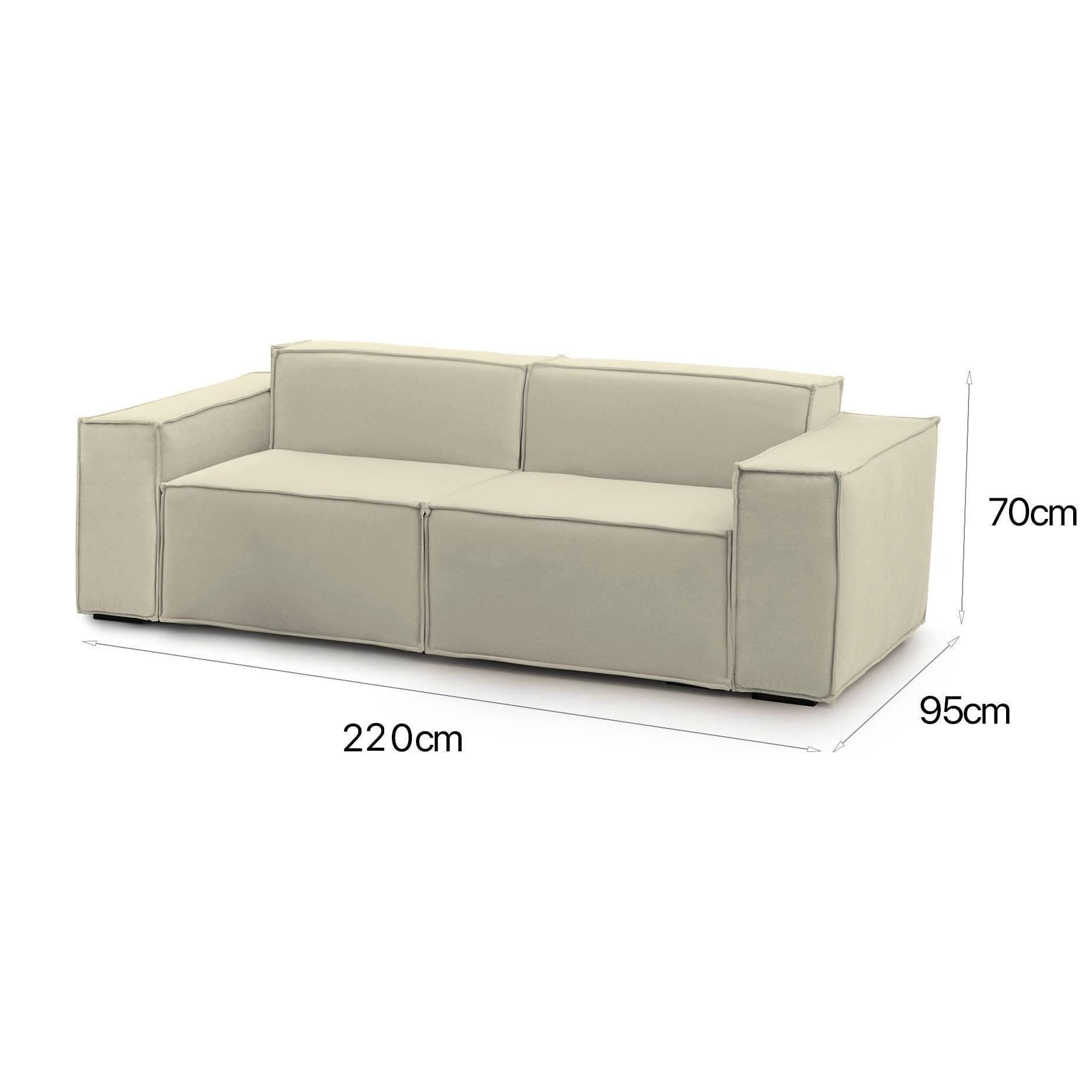 Divano fisso Paola, Divano componibile a 2 posti lineare, 100% Made in Italy, Sofà moderno da soggiorno in tessuto, Cm 220x95h70, Beige