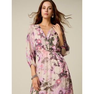 Oltre - Vestido largo en voile mezcla de seda estampado - Rosa