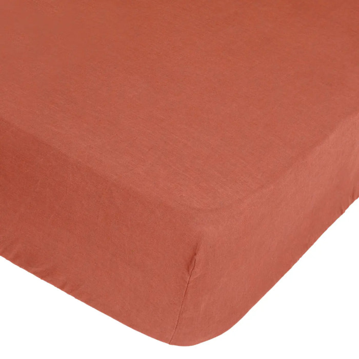 Drap-housse "Linah" - terracotta - lin lavé 140x190 cm
