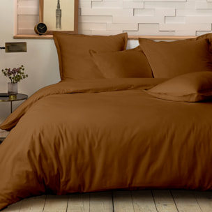 Parure housse de couette unie 100% percale de coton - mura - ocre