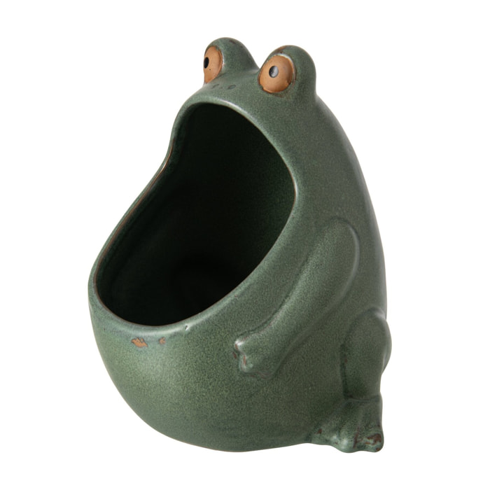 J-Line Cache-pot grenouille - grès - gris vert - large