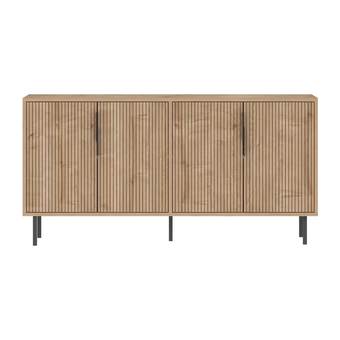 ATLAS Buffet cannelé 4 portes aspect bois 150x75cm