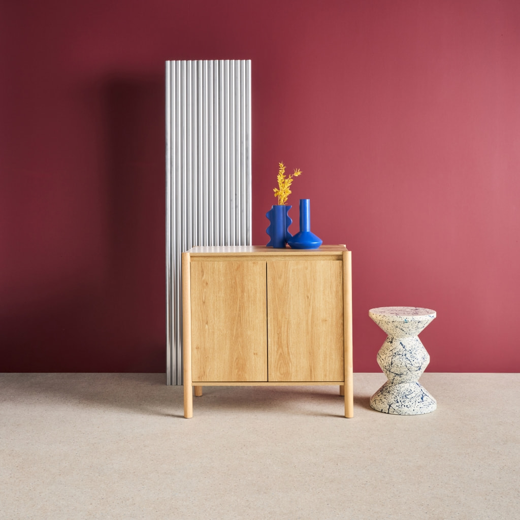 Buffet décor bois 2 portes naturel - 80 x 42 x 78.5 cm - Harmony