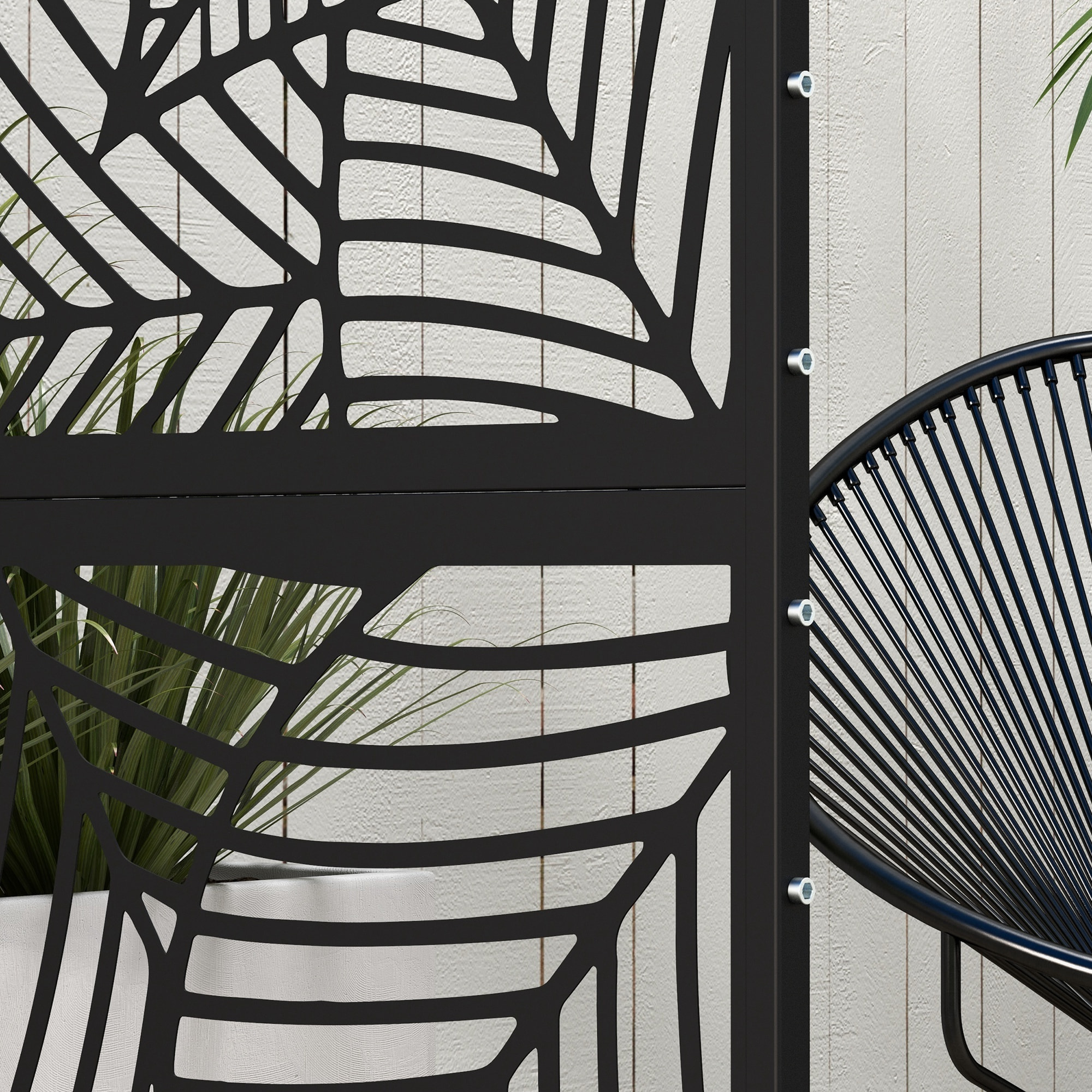 Panneau brise vue décoratif paravent extérieur motif végétal métal noir