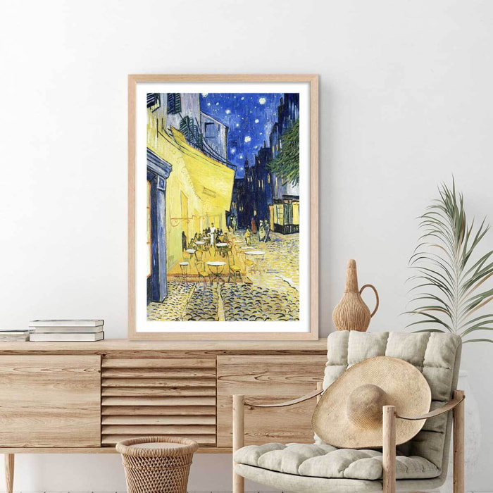 Affiche Le Café Arles par Vincent van Gogh Affiche + cadre en bois - Chêne