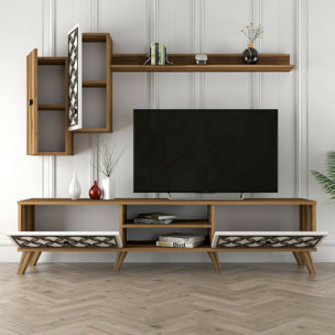 Mobile porta TV Dpinzaut, Credenza da soggiorno, Armadio basso per TV, Base parete attrezzata, 180x35h44 cm, Noce e Bianco