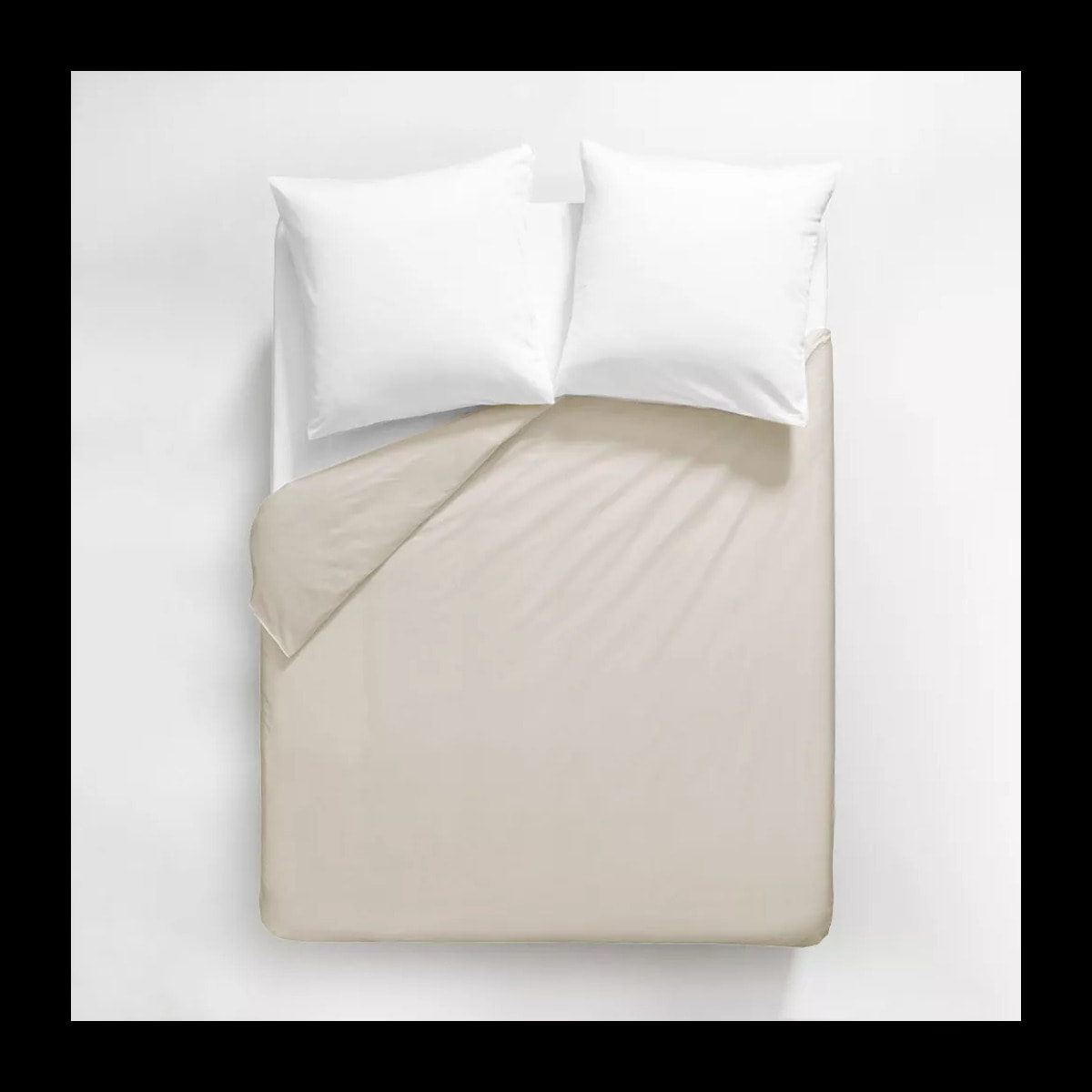 Housse de couette satin de coton uni beige Ava uni lin