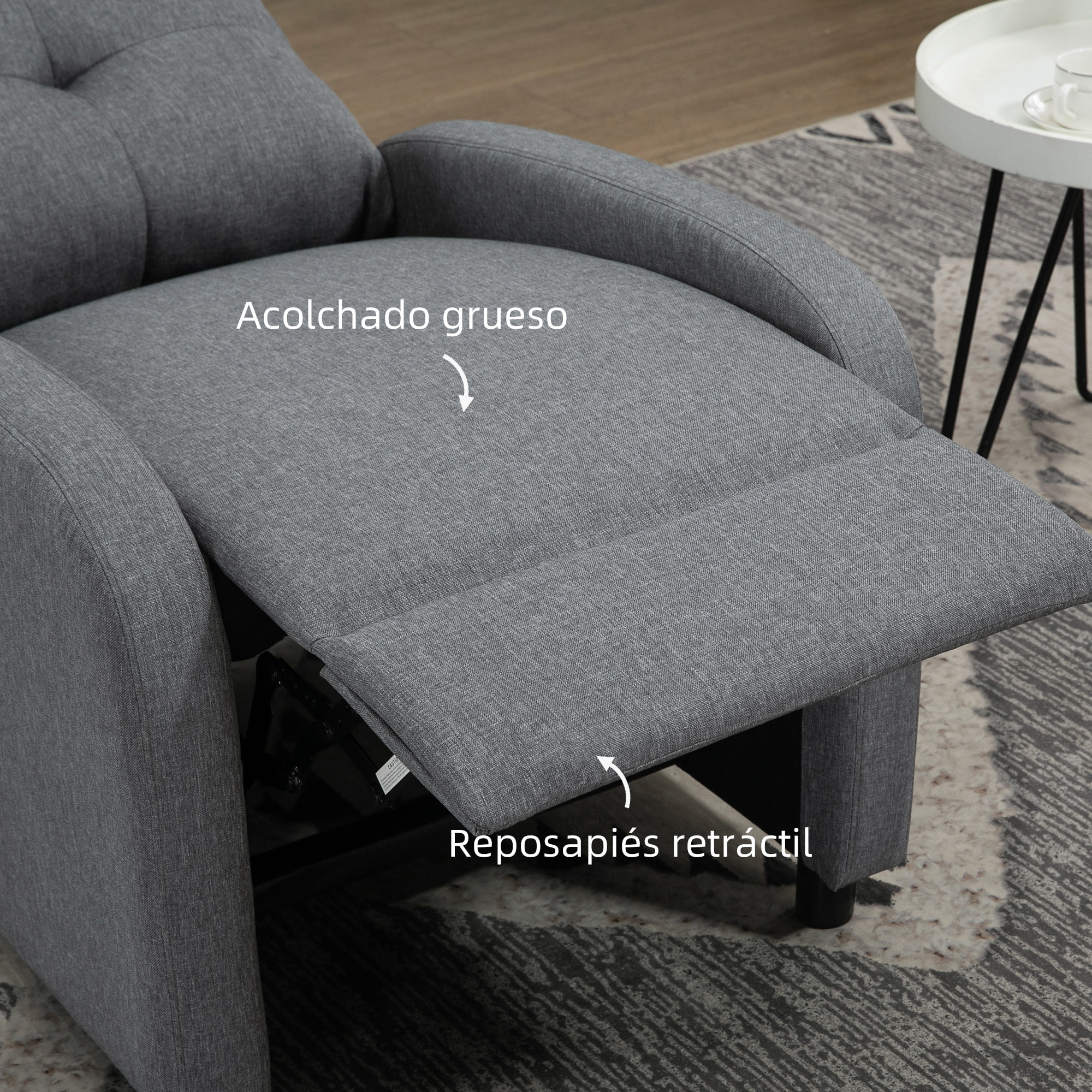 Sillón Relax Reclinable hasta 155° Sofá Reclinable Manual Tapizado en Tela Carga 150 kg para Personas de Menos de 195 cm de Altura Gris