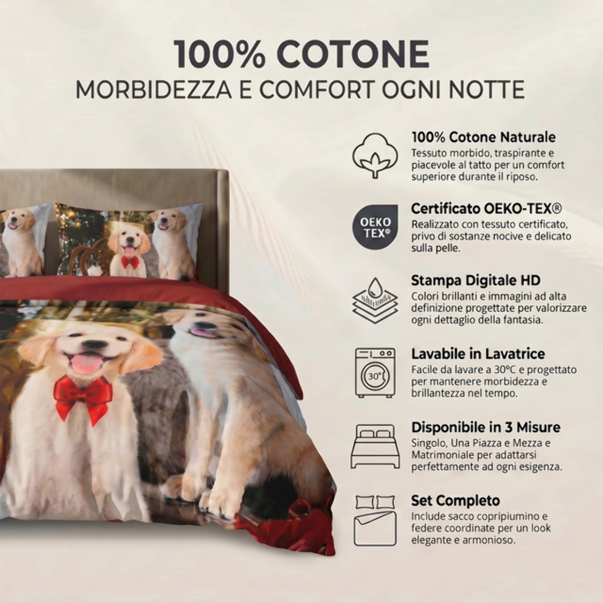 Parure Copripiumino in 100% Cotone con Federe Coordinate, Morbida e Traspirante, Certificata OEKO-TEX, Fantasie Moderne per Camera da Letto