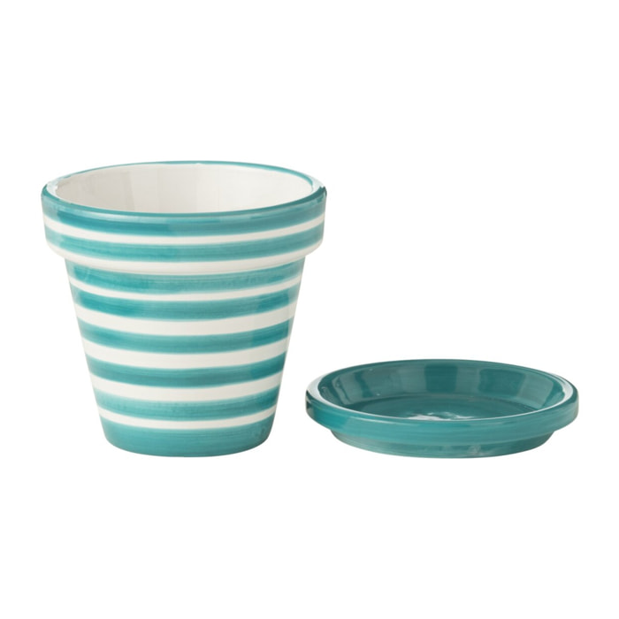 J-Line cache-pot Granada Stripes Handmade + Painted - cérmique - aqua - small -  Ø 21 cm