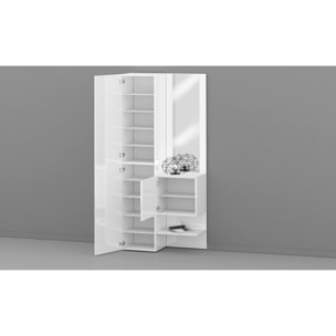 Mobile da ingresso Dcristant, Armadietto multifunzione a 2 ante, Mobile multiuso con specchio, 90x35h190 cm, Bianco