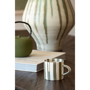 J-Line Mug ligné - grès - vert olive/blanc - set de 4