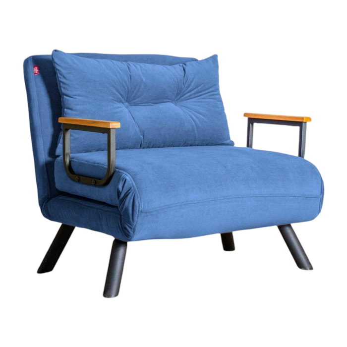 Poltrona Keoni, Seduta imbottita, Divano singolo da salotto, Sedia con braccioli, 60x78 h78 cm, Blu