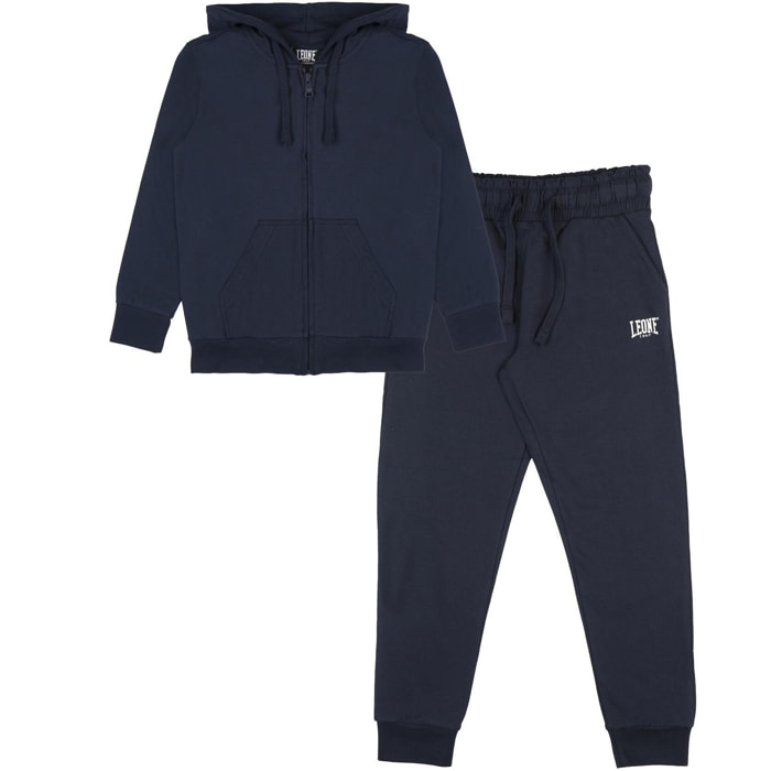 Tuta da bambino in cotone non garzato con cappuccio e zip Leone New Basic