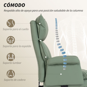 Silla de Escritorio con Reposapiés, Silla de Oficina Giratoria, con Respaldo Reclinable y Alto, Acolchado Grueso, Tapizada en Cuero Sintético, Soporte Lumbar, Altura Ajustable, Ruedas, Verde