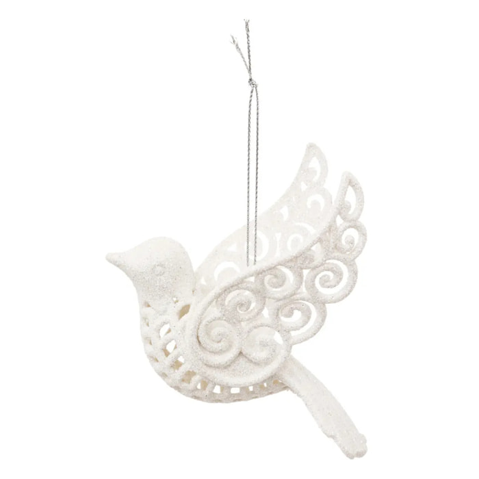 Décoration de sapin oiseau pailletée blanc 10cm