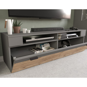 Wexford - meuble tv - gris et effet bois - 1 porte - 140 cm - Bois / Gris
