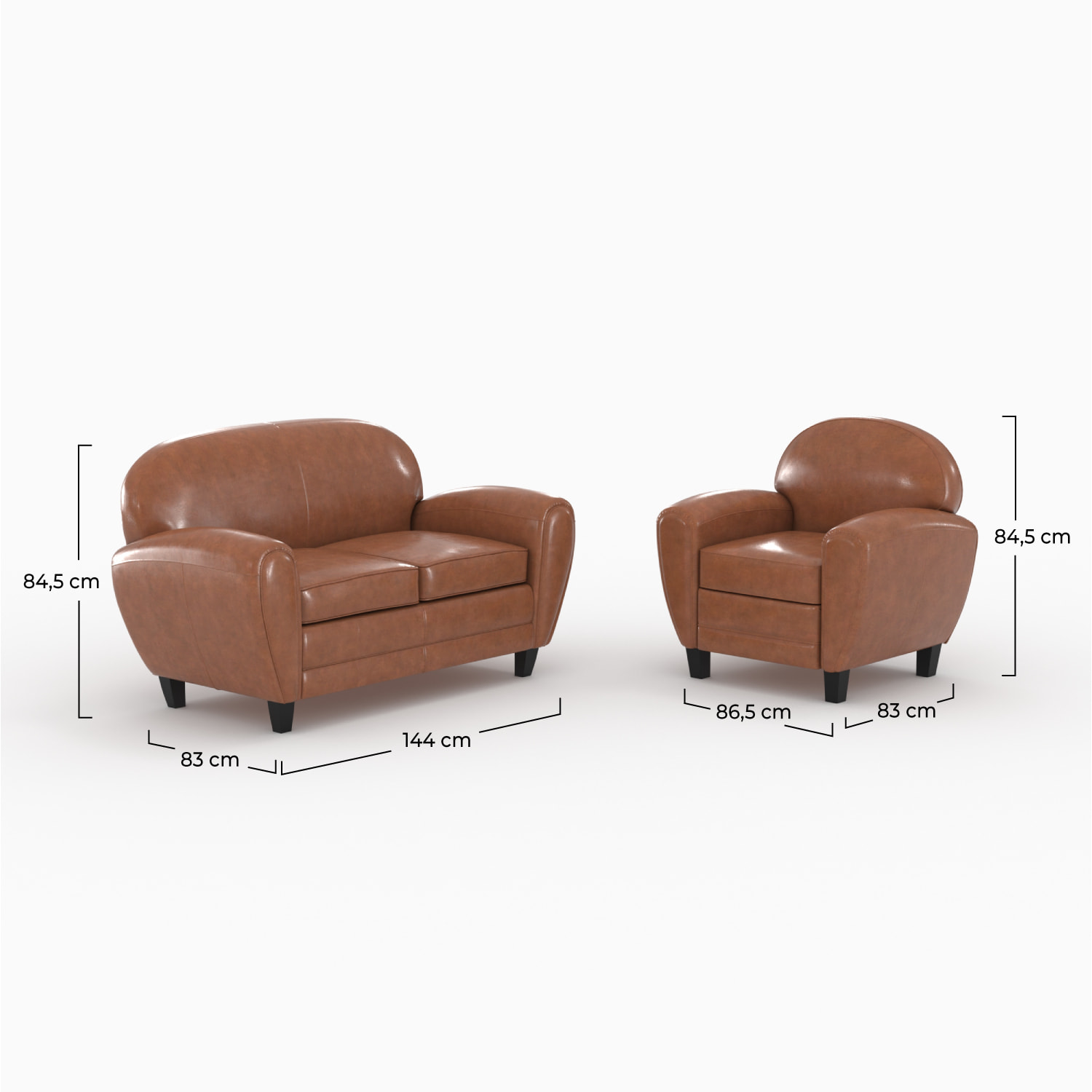 Ensemble canapé et fauteuil camel 3 places - Club - Club
