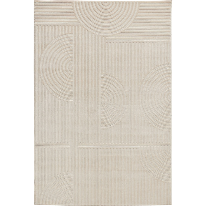 BLOOM - Tapis poils ras motif graphique en relief - Crème