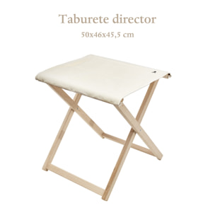 Taburete director plegable estructura sin barniz y lona color crudo