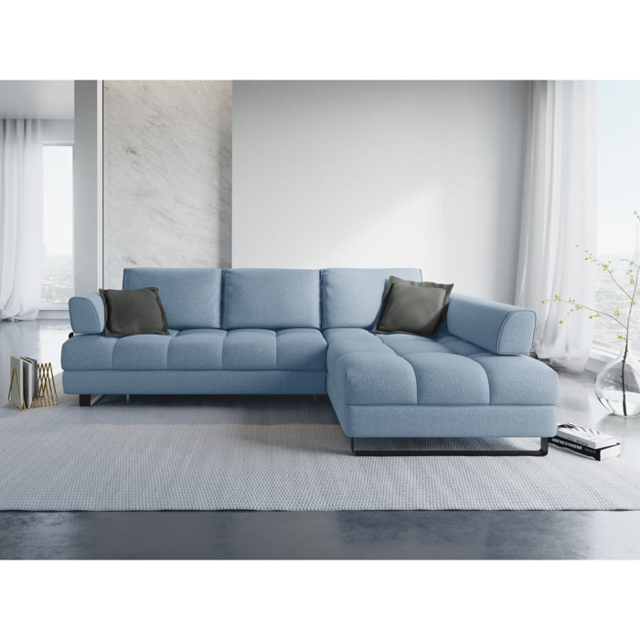 Canapé d'angle droit convertible avec coffre de rangement "Clinton" 5 places en tissu structurel bleu