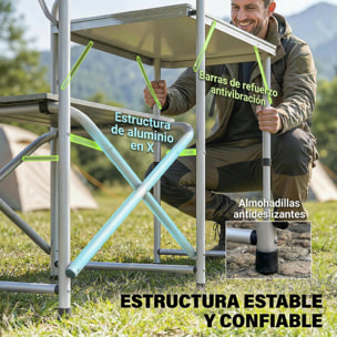 Mueble Cocina Camping Armario Camping Plegable con Mesas Armarios Ganchos Estructura de Aluminio Poste de Luz Ajustable Paravientos y Bolsa de Transporte para Acampada 172x48x130 cm Verde