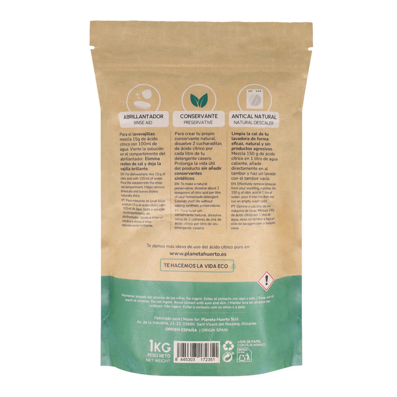 Pack 3x Ácido cítrico Planeta Huerto 1 Kg