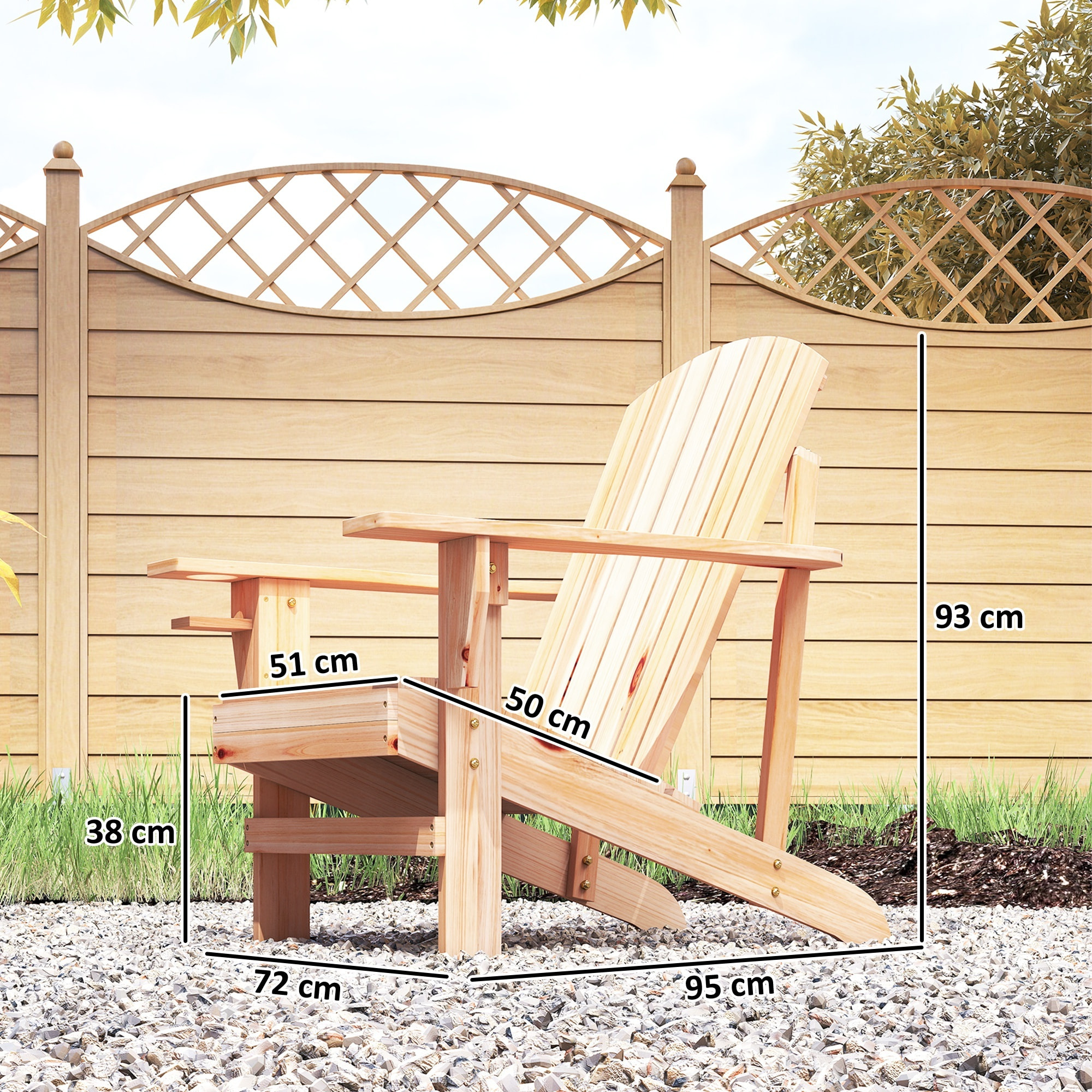 Silla Adirondack de Madera Silla de Jardín con Reposabrazos y Respaldo Alto para Terraza Balcón Exterior 72x95x93 cm Natural