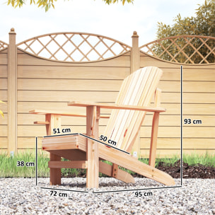 Silla Adirondack de Madera Silla de Jardín con Reposabrazos y Respaldo Alto para Terraza Balcón Exterior 72x95x93 cm Natural