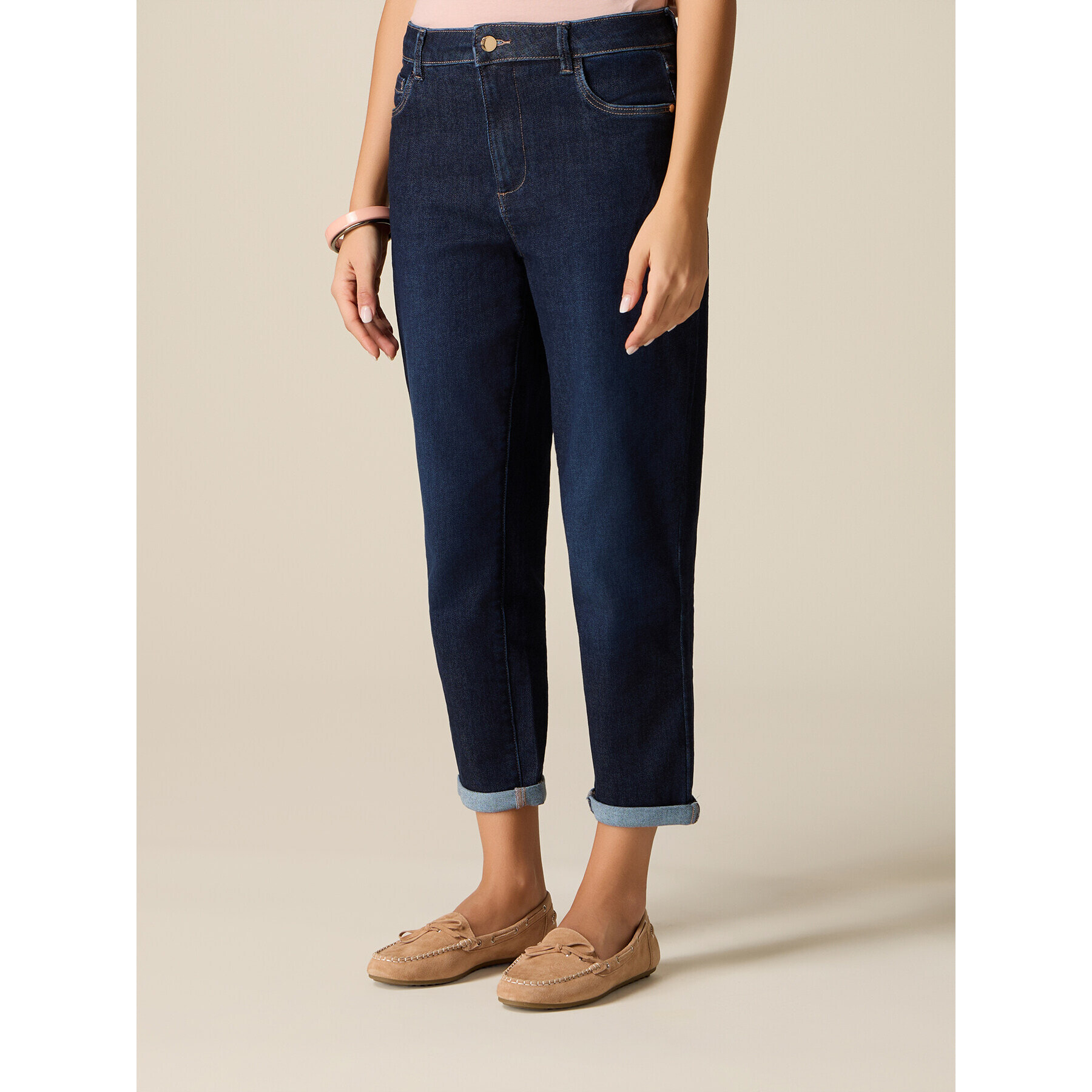 Oltre - Jeans boyslim con dobladillo - Azul