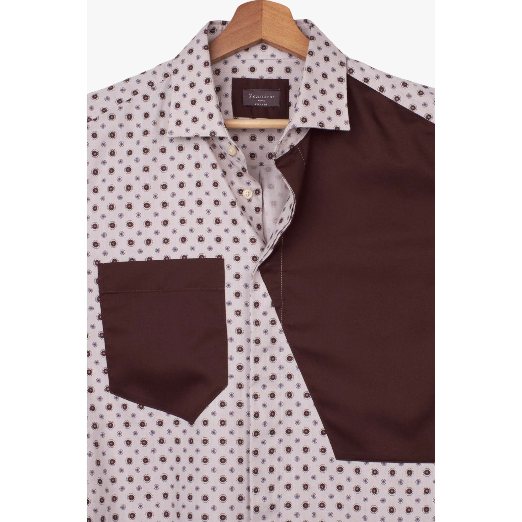 Camici Uomo Kent Popeline Fantasia Beige e Marrone