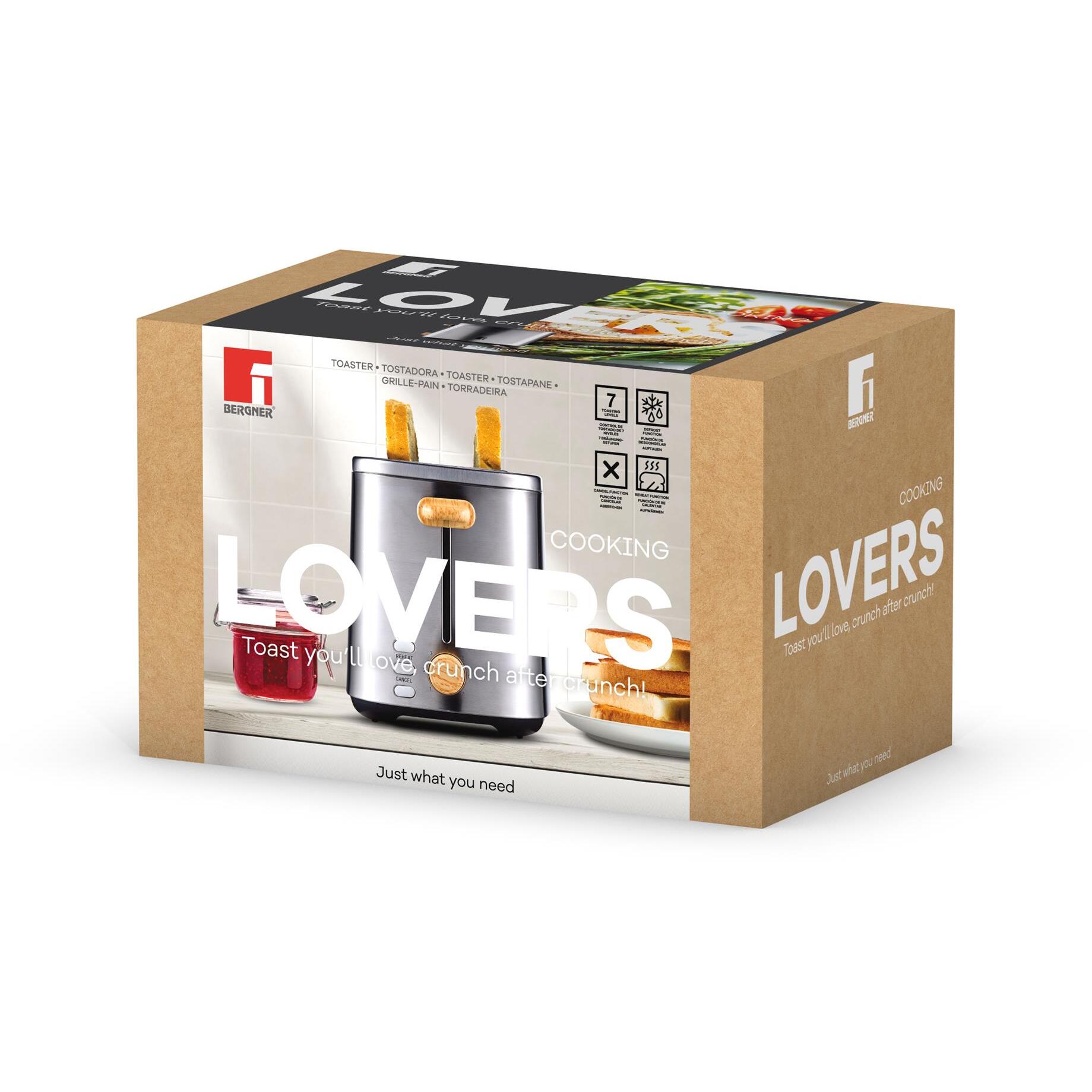 Tostadora para 2 Rebanadas 800W con 7 niveles de tostado y Bandeja extraíble