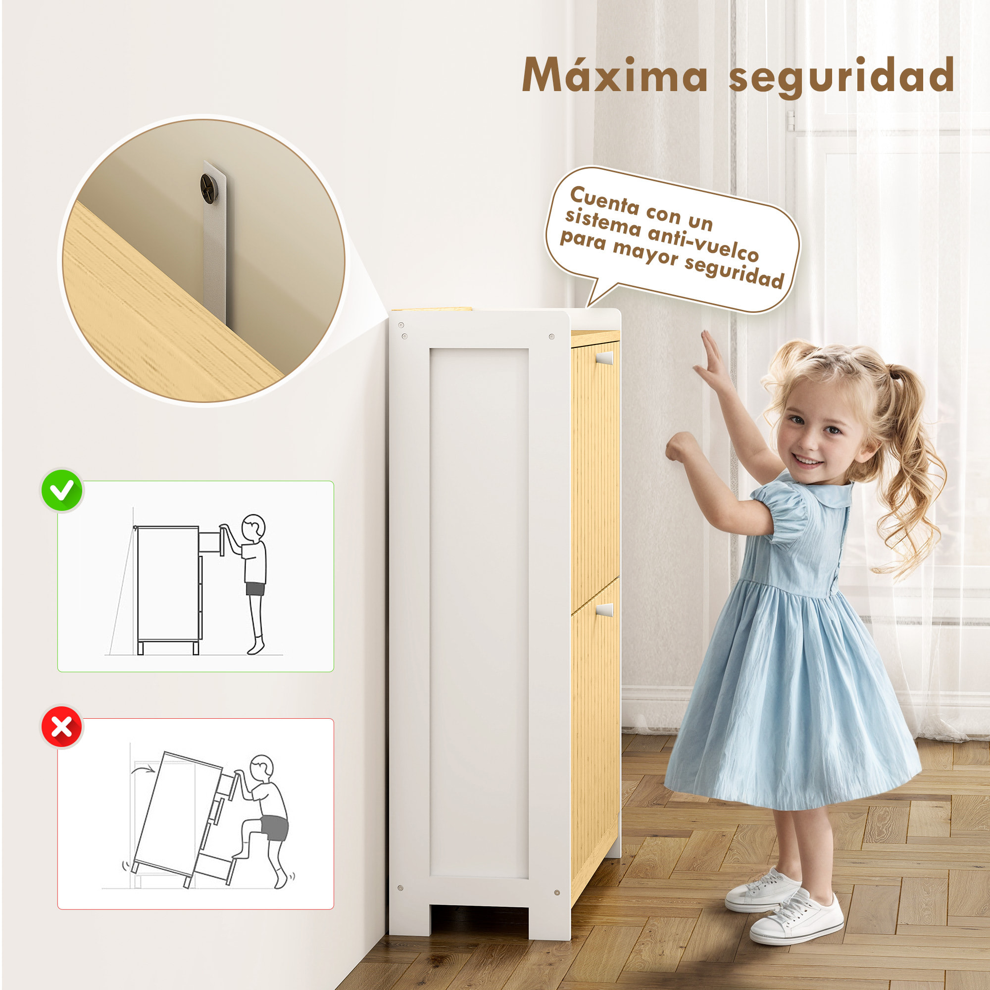 Zapatero Estrecho con 2 Puertas de Bambú con Listones Zapatero Entrada Recibidor con Estantes Ajustables para 12 Pares de Zapatos 60x24x82,5 cm Blanco y Natural