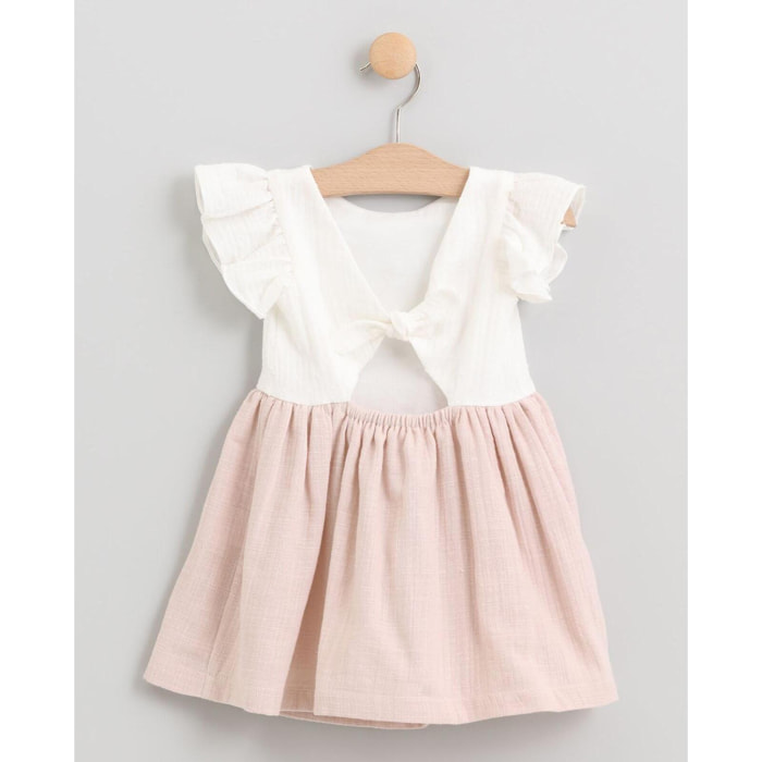 VESTIDO FALDA FRUNCIDA ROSA Y CUERPO BLANCO