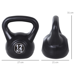 Kettlebell 12 Kg - haltère boule - poignée ergonomique - PVC noir