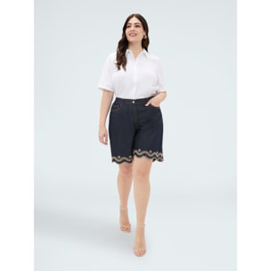 Fiorella Rubino - Bermudas vaqueras con bordado san gallo - Azul