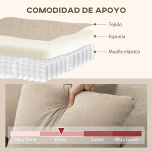 Sofá Chaise Longue Reversible, Sofá Esquinero en Forma de L de 3 Plazas, 2 Almohadas, Tapizado en Lino, Marco de Acero, para Salón, 242x156x87 cm, Beige