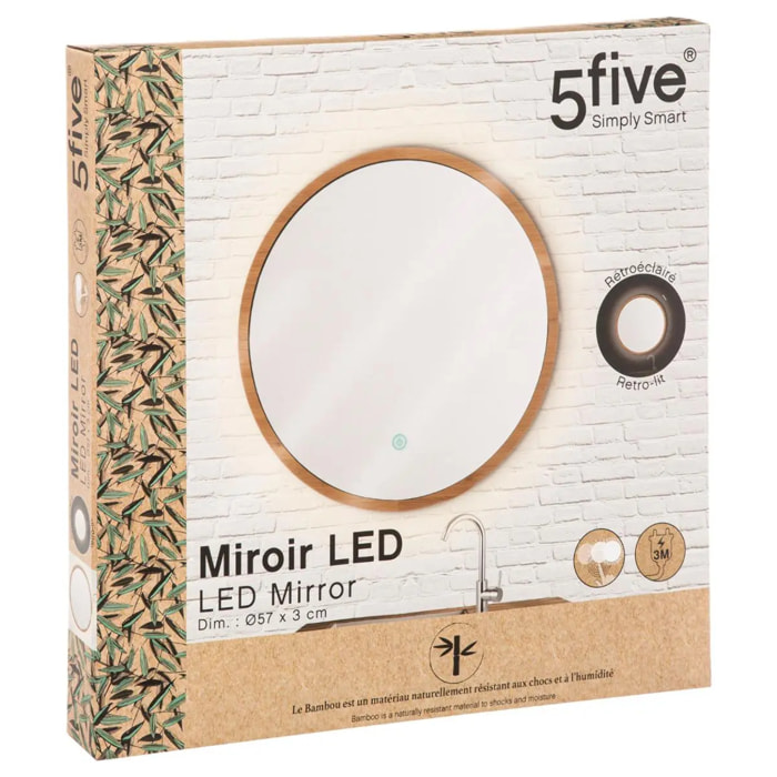 Miroir rond à led 57cm bambou