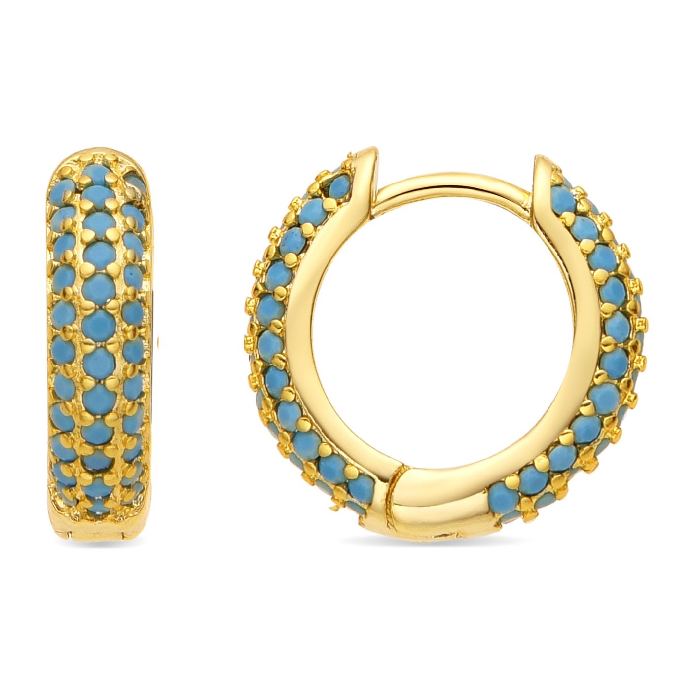 Pendientes de 9mm de diámetro acabado oro amarillo de 18k y Turquesa