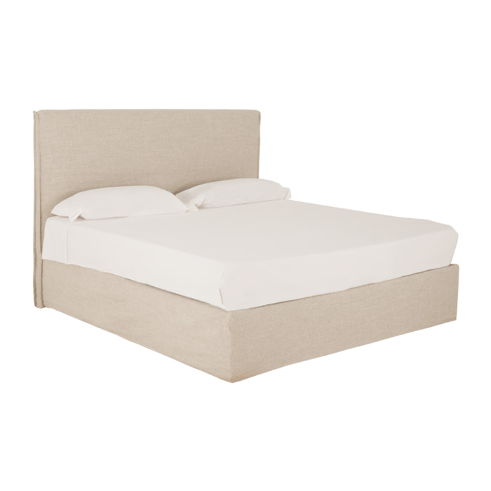 Lit coffre déhoussable en lin beige pour les sommiers en différentes tailles