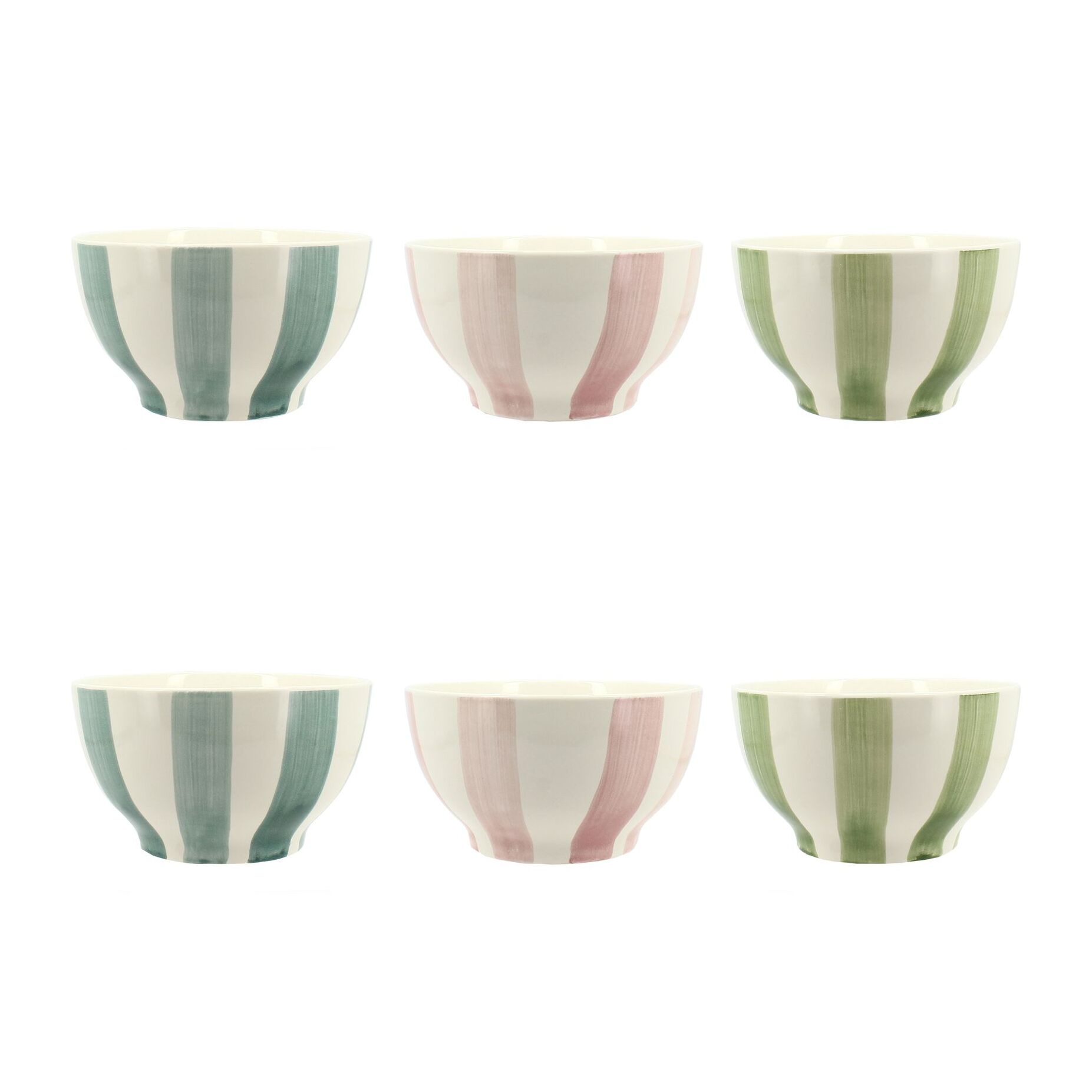 Lot de 6 bols 70cl en grès blanc et rayures colorées ARLEQUIN