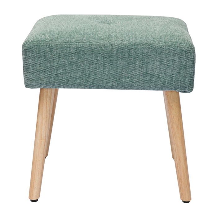 Tabouret bas en tissu effet velours texturé vert céladon et bois clair massif H46 cm GUESTA