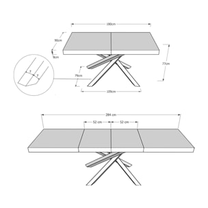 Mesa extensible 90x180/284 cm Volantis Premium Nogal estructura Antracita