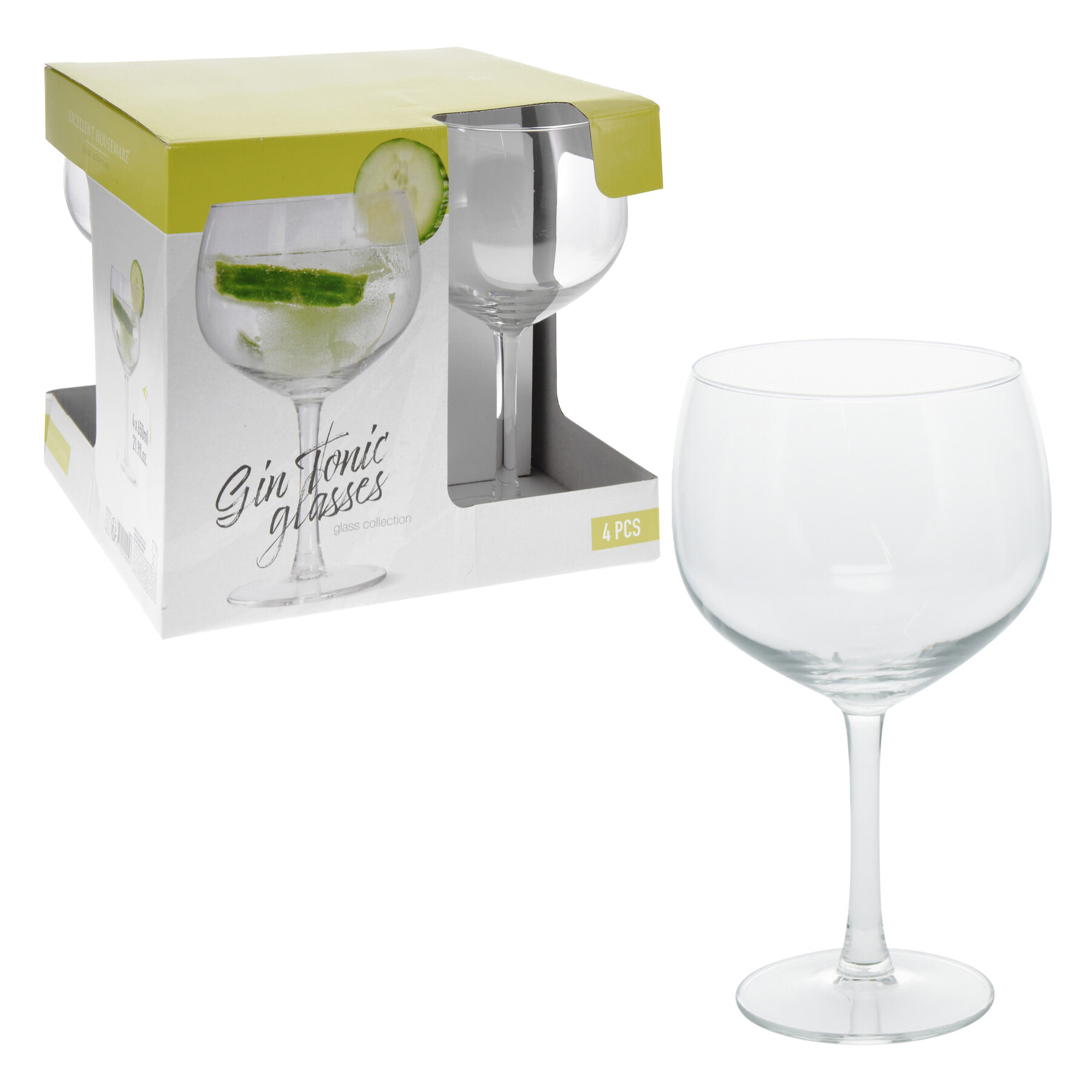 Set de 4 copas de gin tonic de vidrio - capacidad de 650ml - diámetro de 8cm - juego de vasos para cócteles premium