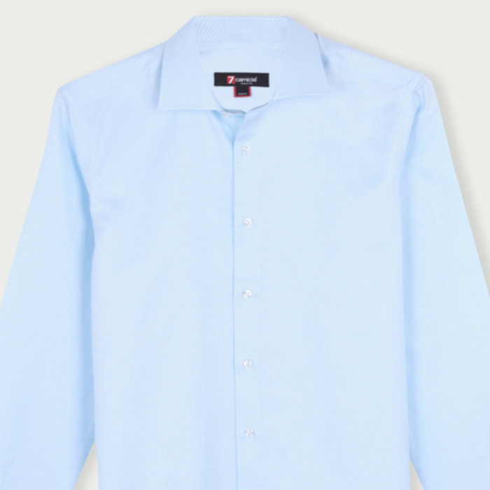 Camicia Uomo 1 Bottone Francese Slim Cotone Unito Celeste