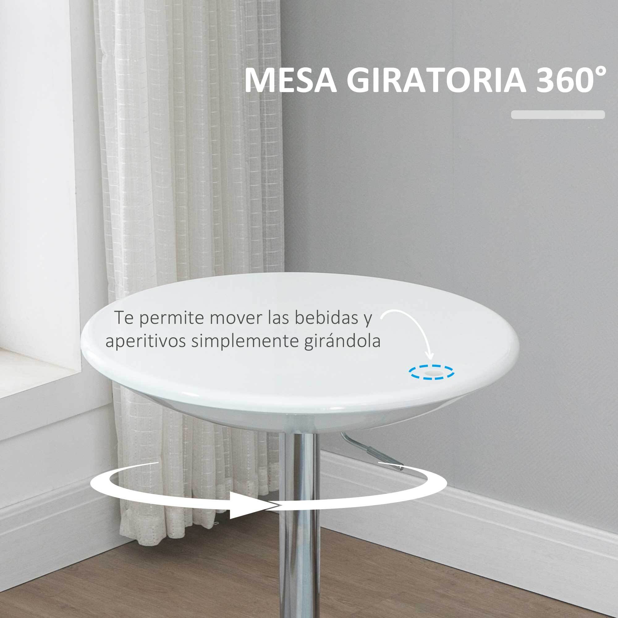 HOMCOM Mesa de Bar Regulable en Altura Giratoria 360º con Base Redonda Mesa Alta de Acero Moderna para Cocina Comedor Cafetería 61x61x76-97 cm Blanco