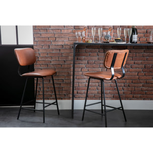 Tabourets de bar vintage marron clair avec pieds métal 65 cm (lot de 2) LAB